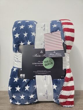 Brooks Brothers Patriotic 4th of July American Flag QUEEN Throw Blanket New